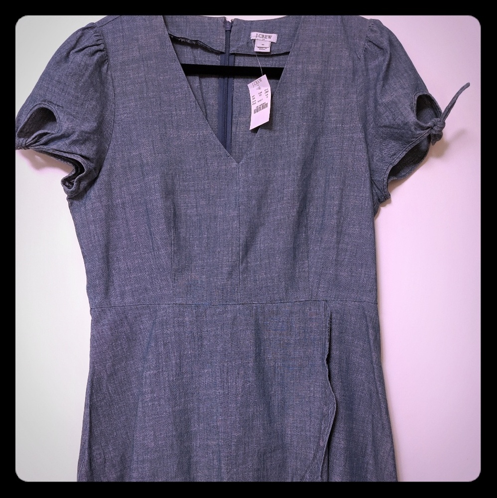 NWT J Crew Denim Faux wrap ruffle dress